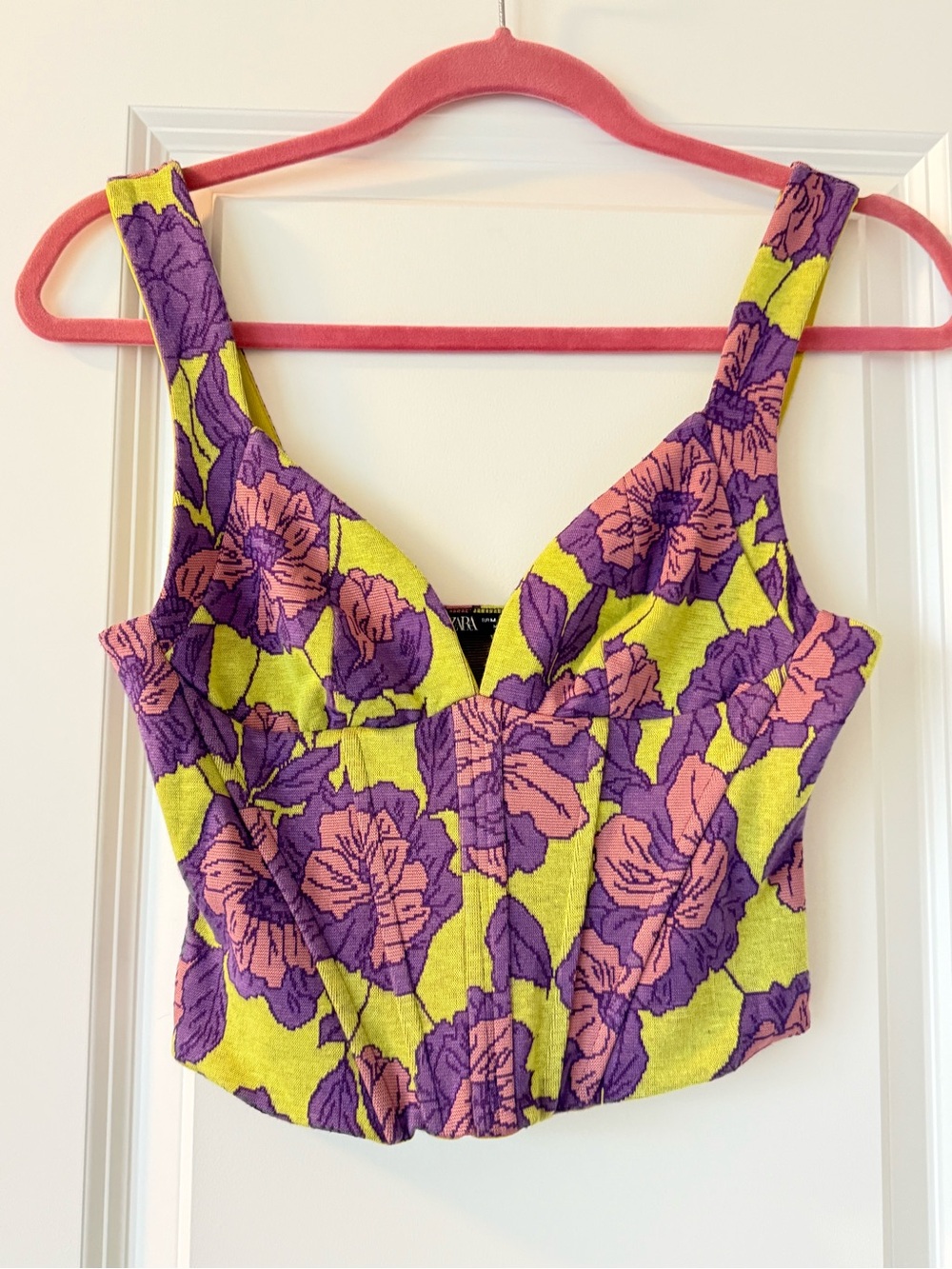 Zara Floral Purple and Yellow crop tank Top,  medium